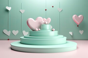 Wall Mural - podium in valentines background with flowers and decorations