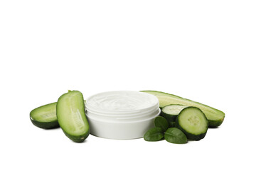 Wall Mural - PNG, Jar with body cream and sliced cucumber on white background