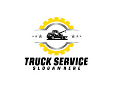Towing Truck With Emblem Logo Design