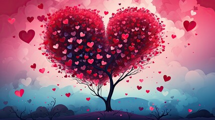 Wall Mural - red heart shaped tree on white background.