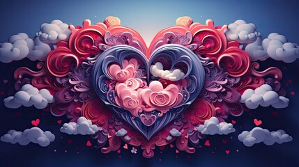 Wall Mural - beautiful colourful pink heart in the clouds