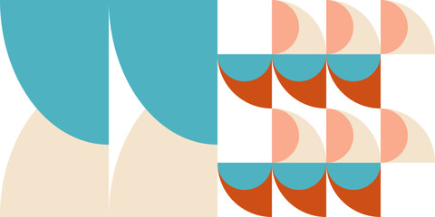 Poster - Geometric abstract vector seamless pattern with circles, rectangles and squares in retro Bauhaus style. Pastel colored simple shapes graphic background.