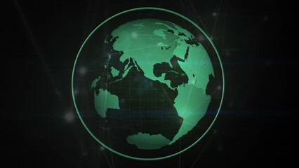 Poster - Animation of rotating globe in circle and connected dots over black background