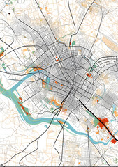 Wall Mural - Detailed Colored City Map with Road Network, Destination map