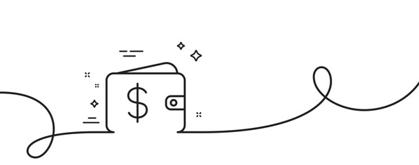 Poster - shopping wallet line icon. continuous one line with curl. dollar sign. usd money pocket symbol. doll