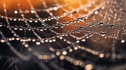 Spider web with dew drops. Generative AI.