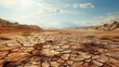 Scorching sun, heat cracked earth, desert drought, oppressive tense situation. Problem of water scarcity and global warming