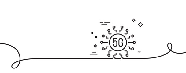 Poster - 5g technology line icon. continuous one line with curl. wifi wireless network sign. mobile data tran