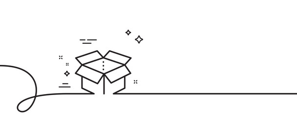 Poster - Open box line icon. Continuous one line with curl. Delivery parcel sign. Cargo package symbol. Open box single outline ribbon. Loop curve pattern. Vector