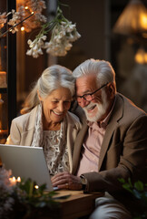 Canvas Print - senior couple using device