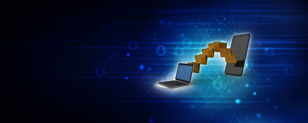 Poster - 3d rendering mobile folder data sharing laptop