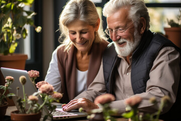 Canvas Print - senior couple using device