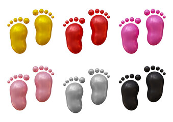 Poster - Set of footprint icons in 3d rendering isolated on transparent background  for track, walk and cross concept.