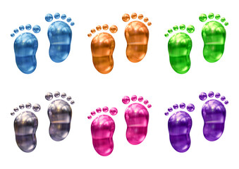 Poster - Set of footprint icons in 3d rendering isolated on transparent background  for track, walk and cross concept.
