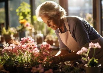 Wall Mural - Old women are gardening in the backyard