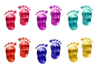 Poster - Set of footprint icons in 3d rendering isolated on transparent background  for track, walk and cross concept.