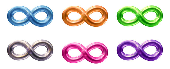 Poster - Set of infinity icon logo in 3d rendering isolated on transparent background for loop, endless, unlimited concept.