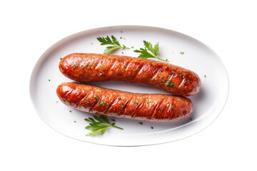 Wall Mural - Sausage grilled isolated on white transparent background, top view, PNG