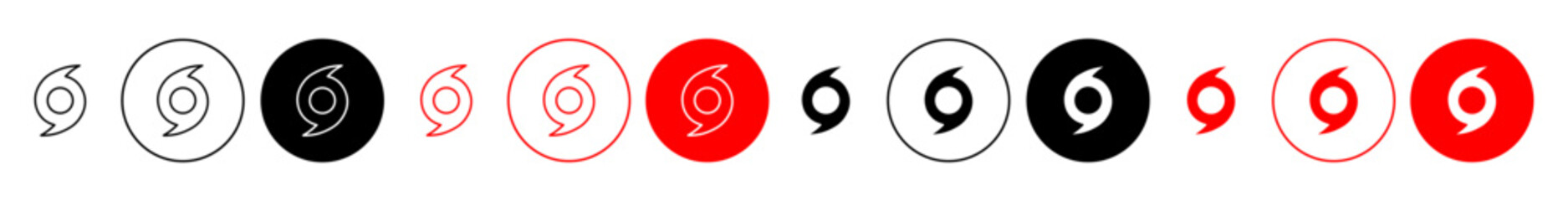 Poster - hurricane vector icon set. typhoon, storm, or cyclone disaster warning symbol in black and red color.