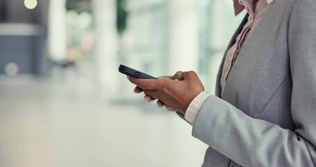 Aufkleber - Business person, phone and hands typing in communication, social media or networking at office. Closeup of employee texting, chatting or scrolling on mobile smartphone or online app at the workplace
