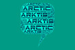 Die Wörter 'Arktis, Arctic, Arctique, ' als Word Art, Word Cloud, Tag Cloud in unterschiedlichen Sprachen mit Textfreiraum.