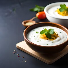 AI generated Traditional Indian Raita with Dahi in a bowl with copy space