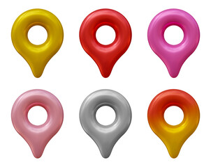 Poster - Set of location or map pin icon in 3d rendering isolated on transparent background for navigation, direction, gps and travel concept.
