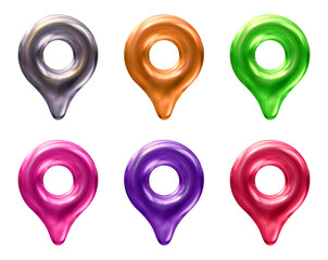 Poster - Set of location or map pin icon in 3d rendering isolated on transparent background for navigation, direction, gps and travel concept.