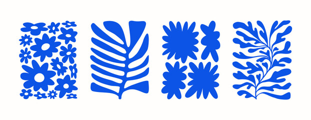 Fototapete - Vector illustration in simple Matisse naive and hippie groovy style, flowers and plants, floral botanic hand drawn design templates, frames and modern art prints, posters and placards