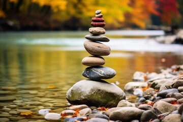 Wall Mural - Balance of nature represented with stones and water.