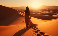 Women Walk In A Desert. Generative AI
