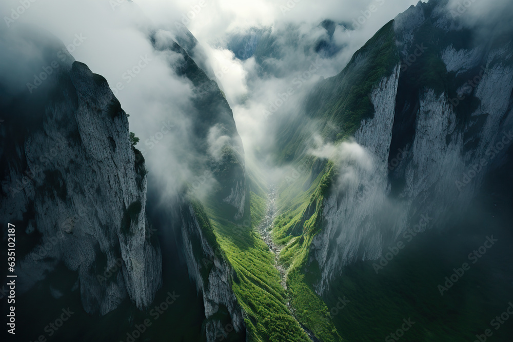 clouds over a mountain valley Stock Photo | Adobe Stock
