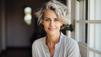 Wall Mural - young adult stylish confident attractive smiling blonde european woman, beautiful lady pretty model 
