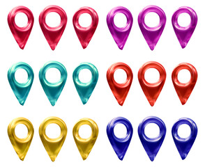 Fototapete - Set of location or map pin icon in 3d rendering isolated on transparent background for navigation, direction, gps and travel concept.