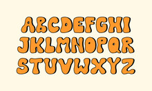 Groovy Alphabet In Hippie Retro Style. Vector Flat Illustration