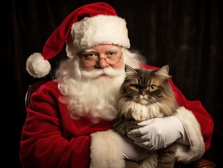 santa claus with cat