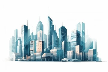 Wall Mural - Panoramic city illustration material in front of white background