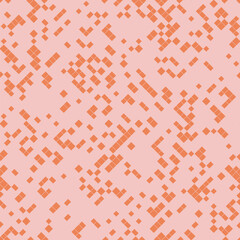Wall Mural - Vector minimal pixel background. Abstract seamless pattern with small random scattered squares, rectangles. Pink and orange color halftone texture. Retro style funky repeat digital decorative design