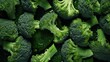 Fresh green broccoli on black background, top view. Healthy food concept