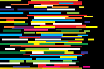 Modern style abstrac composition made of various strips shapes in colorful on black background. Vector illustration.