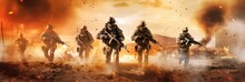 Military Special Force Walks Into Warzone, Generative AI Illustrations