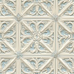 Wall Mural - Patterns on the ceiling gypsum sheets of white flowers, plaster background - floral pattern, seamless pattern. SEAMLESS PATTERN. SEAMLESS WALLPAPER. Created with Generative AI technology.