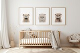 a wall frame mockup in a childrens room with a nursery interior, featuring boho, Scandinavian, and eco styles.