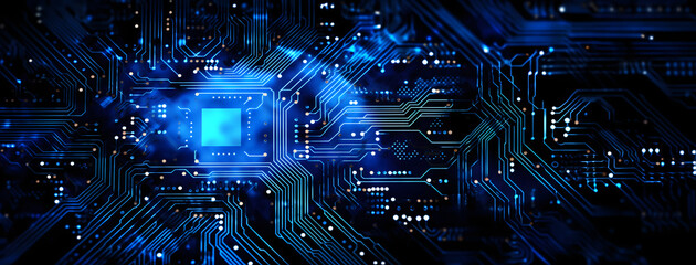 Wall Mural - Technology blue computer circuit board, Motherboard Connecting Data in the Cyber World