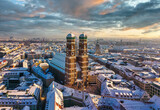Fototapeta  - Aerial view of the Frauenkirche during winter in Munich, Germany