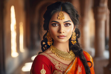 A lovely Indian lady showcases her elegance through her sari