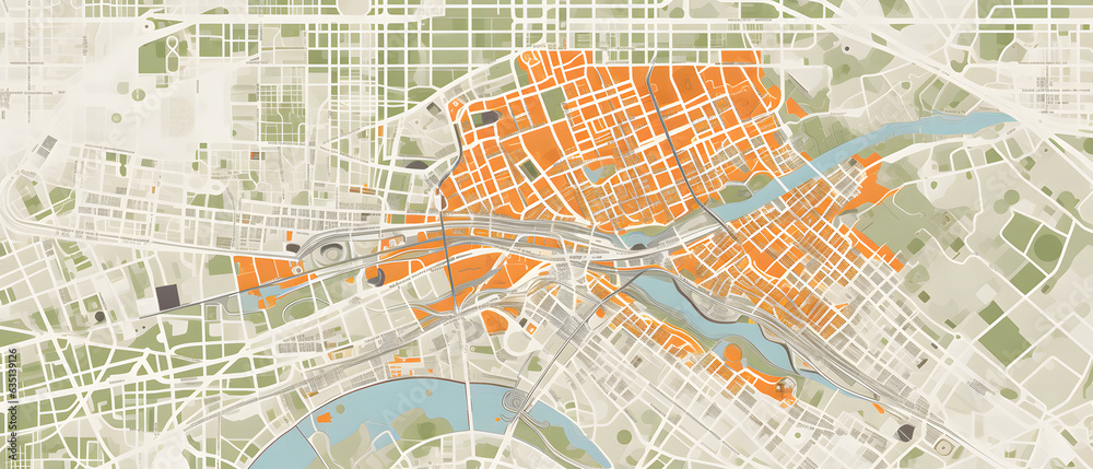 Detailed city map with streets and park Illustrations, Capital City ...