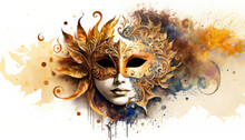 Venetian Carnival Mask, Watercolor Art