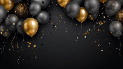Black and golden balloons with sparkles high detailed background, in the style of dark gray created with Generative AI