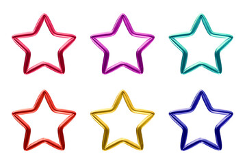 Poster - Set of star shape icon symbol isolated on transparent background in 3d rendering.
